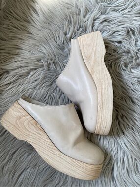 Free People Ivory Leather Platform Mule Clogs